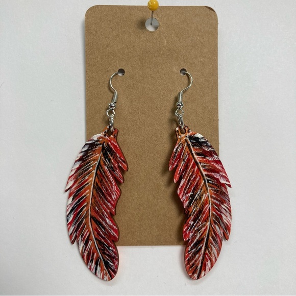Feather-Shaped Earrings: Handcrafted, Hand-Painted, and Perfect for Fall - Picture 1 of 8